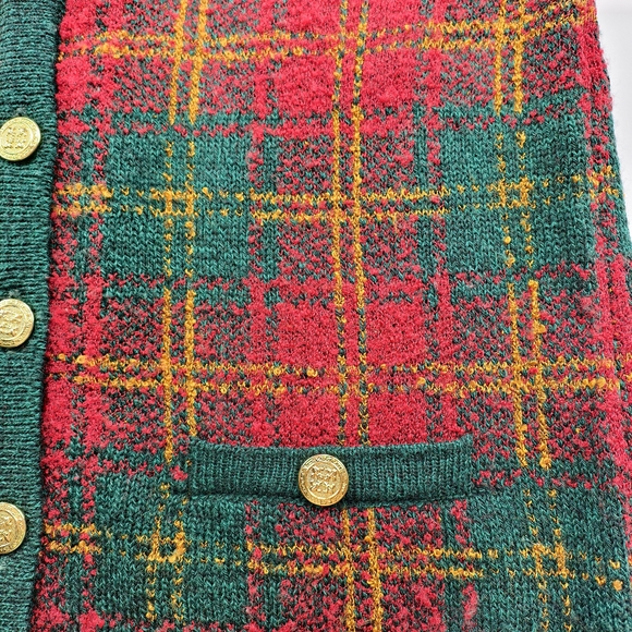 Vintage Franco Valeri Plaid Wool Blend Cardigan Gold Buttons Preppy Size S - Picture 4 of 10